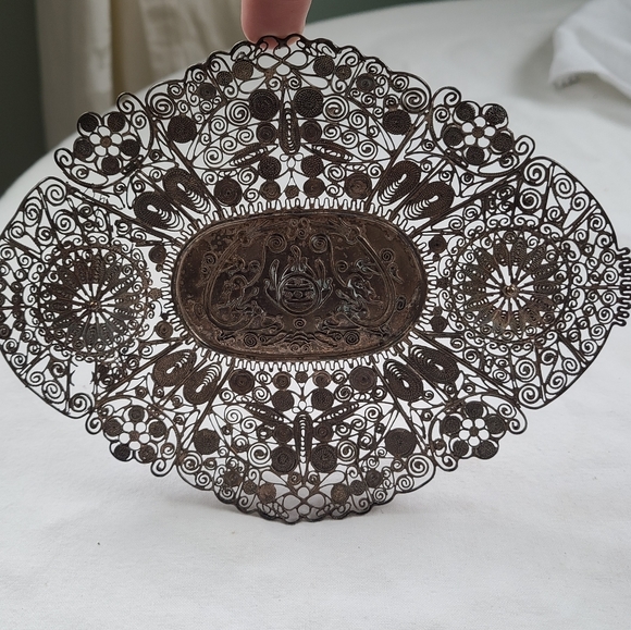 Antique silver filigree tray dish Asian design beautiful wall art wall hanging - Picture 16 of 16